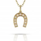 20" 14k Yellow Gold 0.27CT Round Cut Brilliant Horseshoe Pendant  Charm w/ Chain