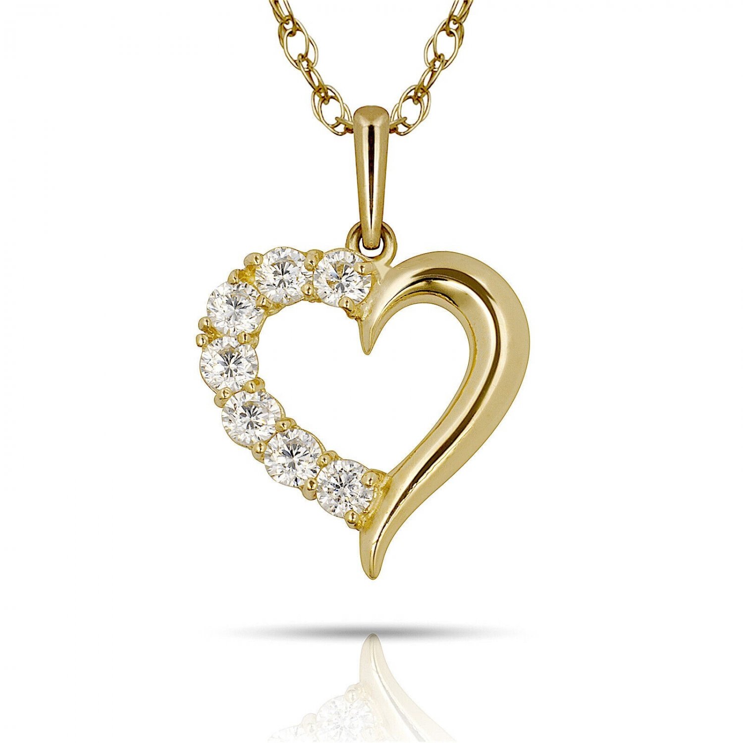16" 14K Yellow Gold 0.26CT Brilliant Round Simulated Diamond Open Heart Pendant