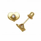 14K Yellow Gold Round White Sapphire Polished Heart Screw Back Stud Earrings