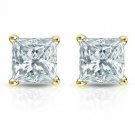 Solid 14K Yellow Gold 3.00CT Brilliant Princess Cut  Push Back Stud simulated