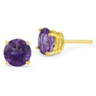1.00 Carat 5mm 14K YELLOW GOLD FEBRUARY AMETHYST ROUND STUD EARRINGS PUSH BACK