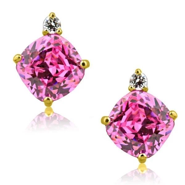 3.06CT UNQIUE 14K WG PLATED OVER SILVER PINK SAPPHIRE CUSHION CUT STUD EARRINGS