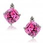 3.06CT UNQIUE 14K WG PLATED OVER SILVER PINK SAPPHIRE CUSHION CUT STUD EARRINGS