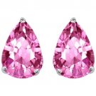 2.50 CT 14K WHITE GOLD PLATED OVER SILVER PINK SAPPHIRE PEAR SHAPE STUD EARRINGS