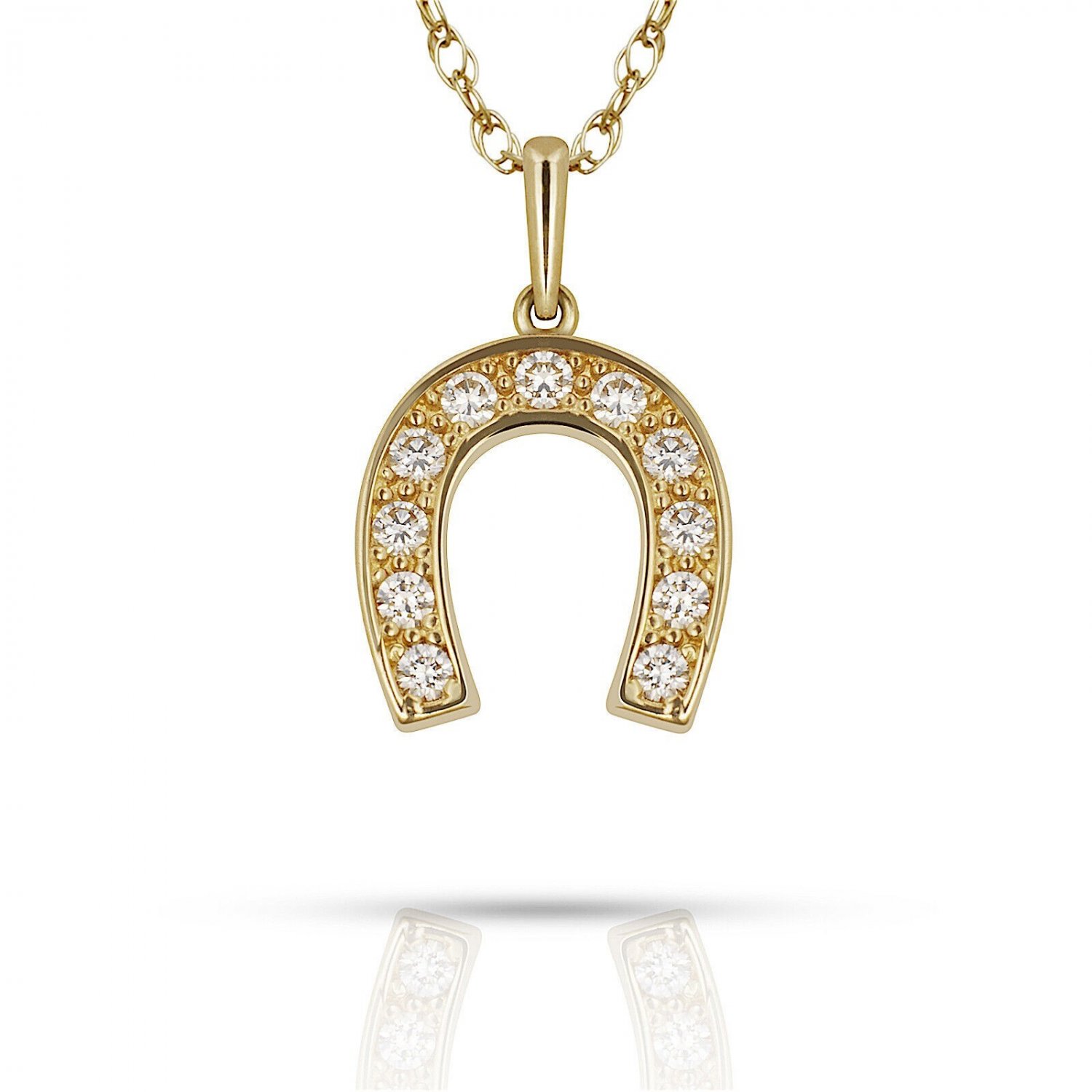 22" 14k Yellow Gold 0.27CT Round Cut Brilliant Horseshoe Pendant  Charm w/ Chain