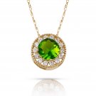 20" Chain 14K Y Gold 1.90CT White Sapphire & Peridot Round Halo Charm Pendant