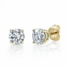 Solid 14K Yellow Gold 2CT Round Brilliant Cut Basket Push Back Stud simulated