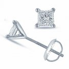 14K WHITE GOLD  1CT WOMENS MARTINI PRINCESS CUT SCREW BACK STUD simulated