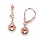 14k SOLID Rose Gold Drop Dangle Lever Back Ball Earrings 6mm