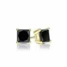 18K Solid Yellow Gold 3CT Black Brilliant Princess Cut Screw Back Stud simulated