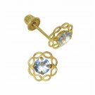 14K Yellow Gold Baby Girl Aquamarine Birthstone Kids  Screw Back Stud Earrings