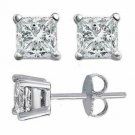 18K Solid White Gold 4.00 CARAT Brilliant Princess Cut Push Back Stud simulated