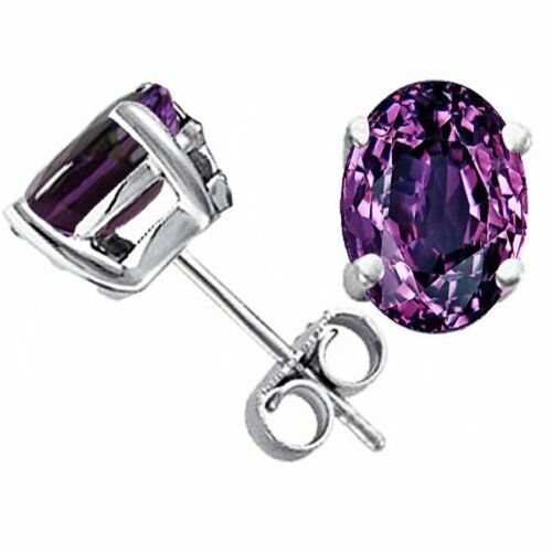 14K White Gold 2.00 CT 7X5MM Purple Amethyst Oval Shape Push Back Stud Earrings
