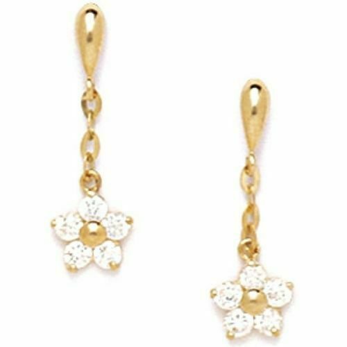 Women/Children's 14K YG White Topaz April Birthstone Umbrella Dangle Earrings