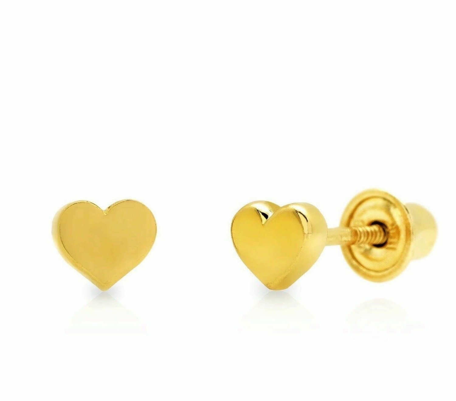 14K Real Yellow Gold 4MM Small Heart Shape Screw back Stud Earrings