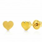 14K Real Yellow Gold 4MM Small Heart Shape Screw back Stud Earrings
