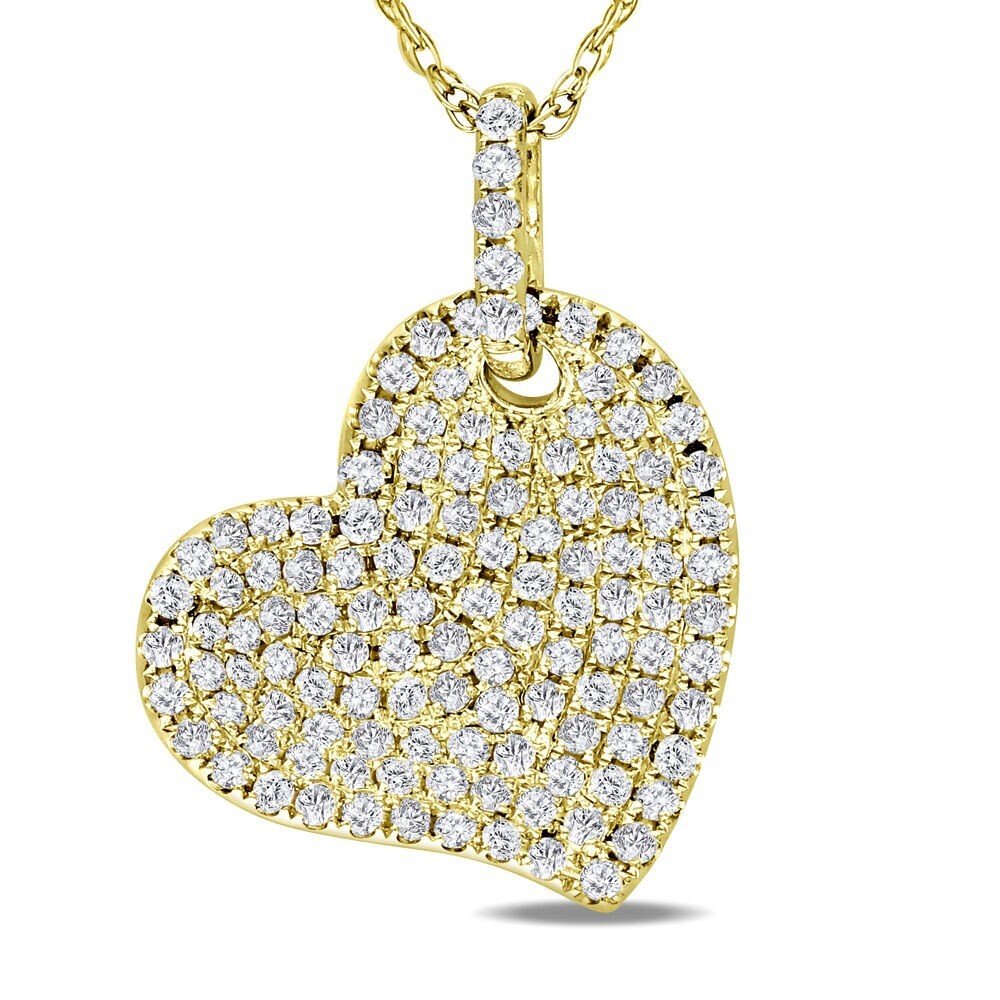 18" 14k Yellow Gold Sterling Silver 925 Heart Sapphire Pendant w/ Chain Necklace