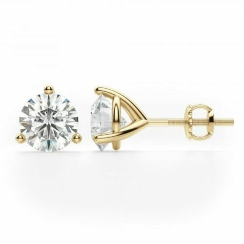 18K Yellow Gold 2.75CT Round Brilliant Cut Martini Screw Back Stud simulated
