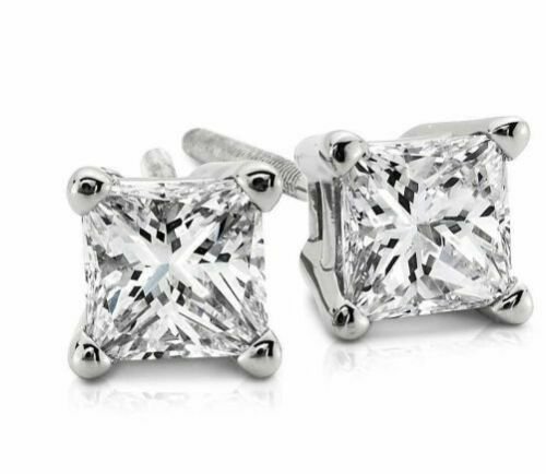 18K White Gold 4.00CT Brilliant Princess Cut Screw Back Stud Earrings simulated
