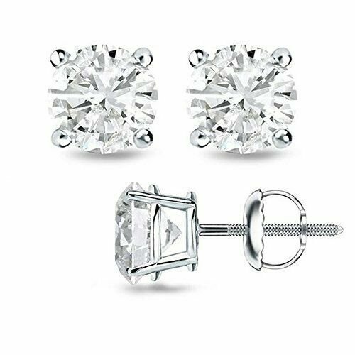 14K White Gold 0.75CT Round Cut Simulant Diamond Screw Back Stud Earrings