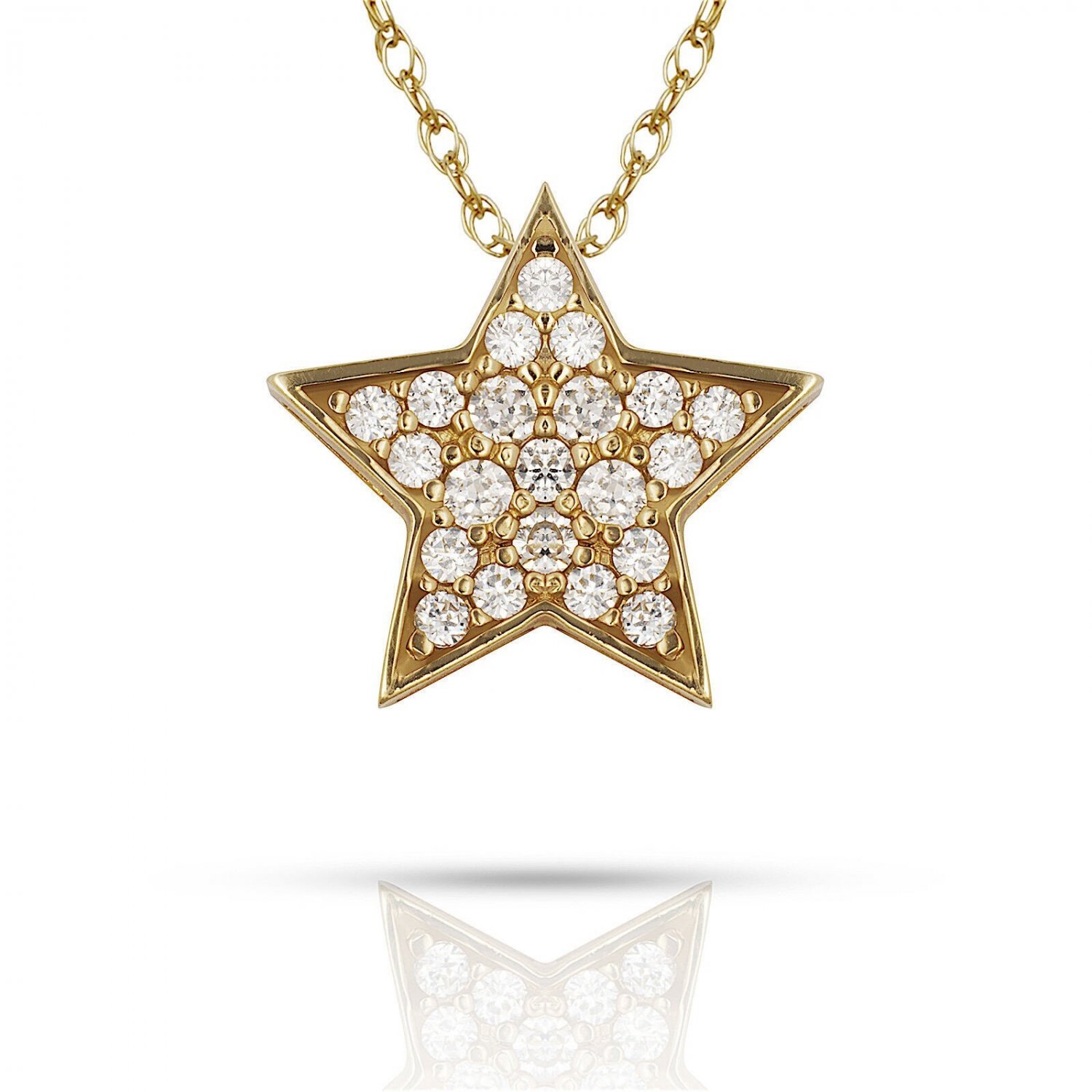 16" 14K Y Gold 0.52CT Simulated Diamond Star Pendant Sliding Charm Brilliant