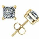 14K YG 0.40CT Princess Cut Genuine F/I1 Diamonds  Stud Earrings Pushback