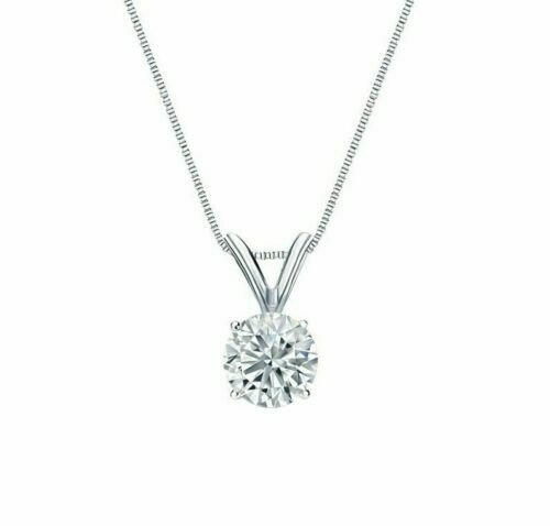 14k White Gold Solid 4 CT  18 "  Round Brilliant Cut Solitaire Pendant  Necklace