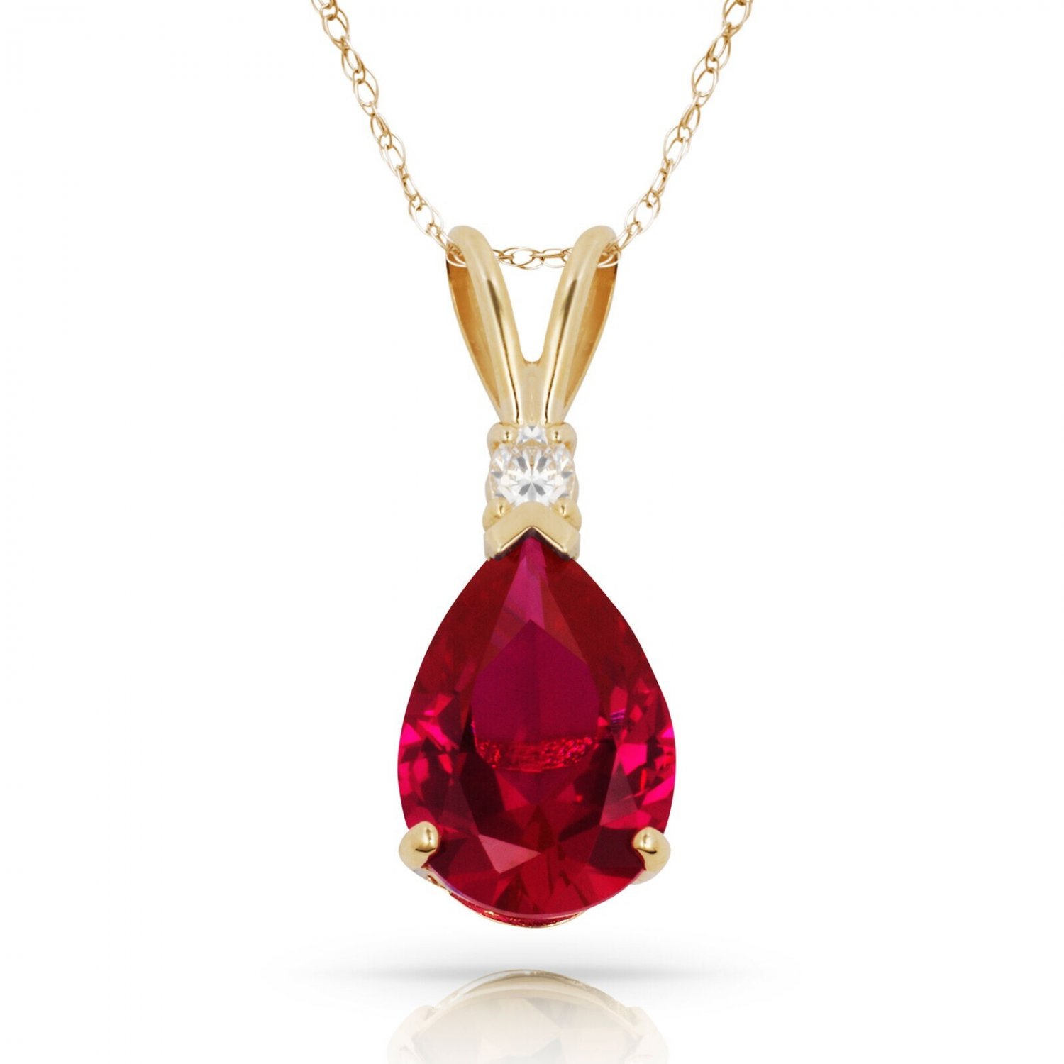 3.05CT Red Ruby Pear Shape 2 Stone Gemstone Pendant & Necklace 14K Y Gold