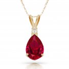 3.05CT Red Ruby Pear Shape 2 Stone Gemstone Pendant & Necklace 14K Y Gold