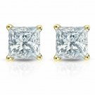 14K Solid Yellow Gold 0.60CT Princess Cut G/I1 Diamonds Push Back Stud Earrings