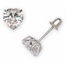 14K Solid White Gold Heart-Cut Cubic Zirconia Stud Earrings