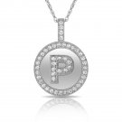 20" 14K Solid White Gold Round Initial "P" Letter Charm Pendant & Necklace
