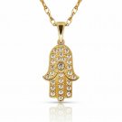 14K YellowGold 0.15TC Brilliant  HAMSA Hand Charm Pendant & CHAIN 20"