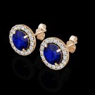2.00CT Halo Created Sapphire Blue Diamond Stud Round Earrings 14k  simulated