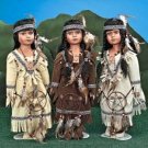 16" PORCELAIN INDIAN DOLL W/7" METAL STAND.