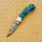 Customize Damascus Pocket Folding Knife, Groomsmen Gifts Anniversary Gift Leather Sheath