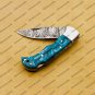 Customize Damascus Pocket Folding Knife, Groomsmen Gifts Anniversary Gift Leather Sheath
