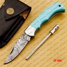 Customize Damascus Pocket Folding Knife, Groomsmen Gifts Anniversary Gift Leather Sheath