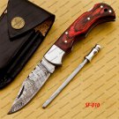 Customize Damascus Pocket Folding Knife, Groomsmen Gifts Anniversary Gift Leather Sheath