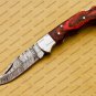 Customize Damascus Pocket Folding Knife, Groomsmen Gifts Anniversary Gift Leather Sheath
