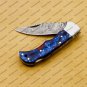 Customize Damascus Pocket Folding Knife, Groomsmen Gifts Anniversary Gift Leather Sheath