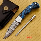 Customize Damascus Pocket Folding Knife, Groomsmen Gifts Anniversary Gift Leather Sheath