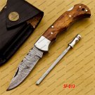 Customize Damascus Pocket Folding Knife, Groomsmen Gifts Anniversary Gift Leather Sheath