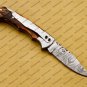 Customize Damascus Pocket Folding Knife, Groomsmen Gifts Anniversary Gift Leather Sheath