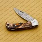 Customize Damascus Pocket Folding Knife, Groomsmen Gifts Anniversary Gift Leather Sheath
