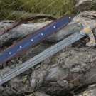 Damascus steel sword custom handmade with leather sheath, gift for him Christmas
