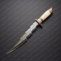 Damascus Lightning Bolt knife with Beautiful Bone & Brass Handle included Leathe