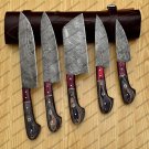 Custom Handmade Damascus Steel Blade Chef's Knives Set 5 Pcs