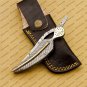 Custom Handmade Damascus Leaf Folding Knife Pocket Knife With Leather Sheath