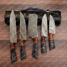 5 Pcs Custom Handmade Damascus Steel Blade Chef's Knives Set